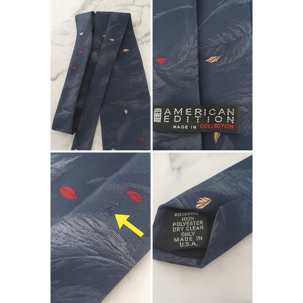 American Edition Necktie Vtg Navy w/Red & Gold Leaves Business Made in USA READ
